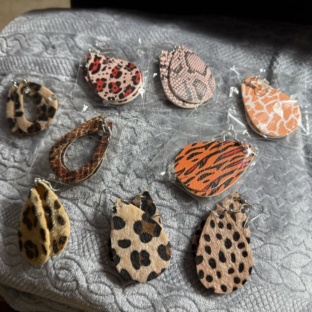 Animal Print Faux Leather Earrings Set